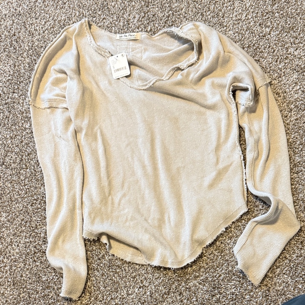 Free People Light Beige Long Sleeve Top
